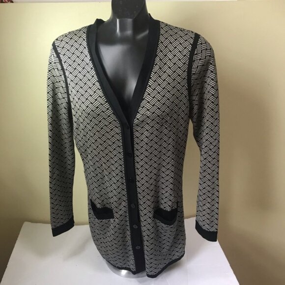 Dana Bachman Silk Knit Cardigan Sweater Jacket Pockets Buttons Neutral Lightwght - Picture 1 of 16